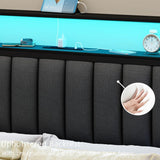 Full Bed Frame with Charging Station and LED Lights, Platform Bed with Metal Slats