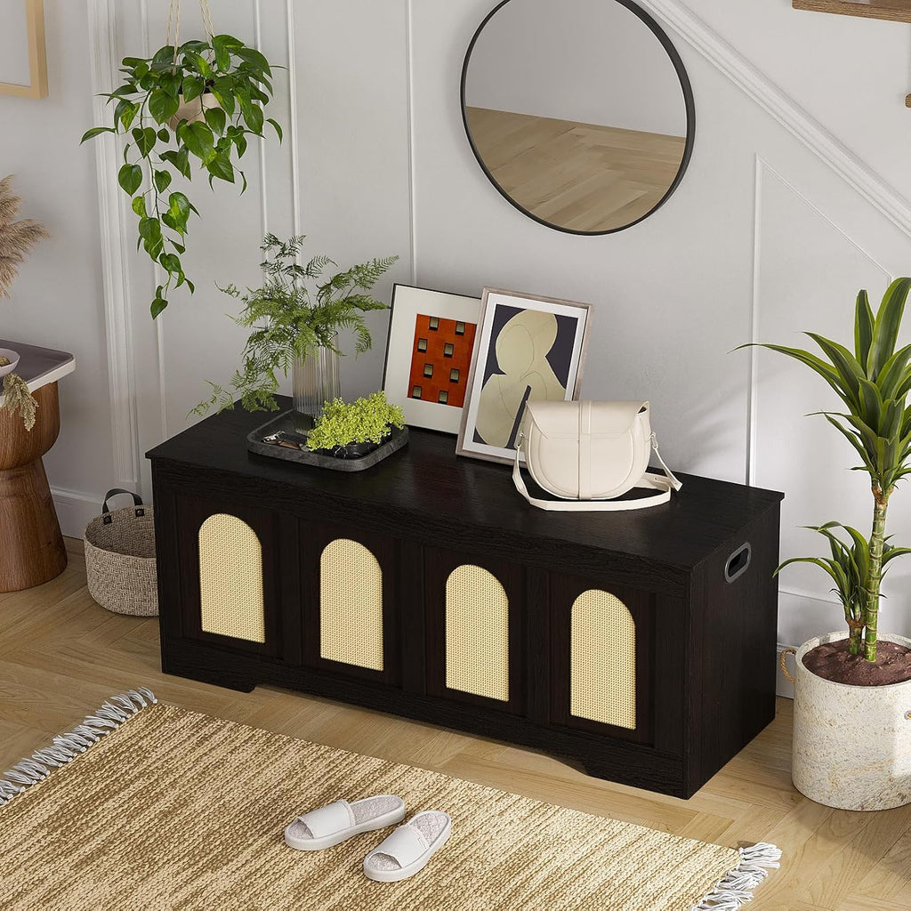 Storage Chest, Wooden Toy Box with Lid, 2 Soft-Close Hinges 47.2" | Entryway Shoe Bench, Finger-safe Flip-Top, Easy