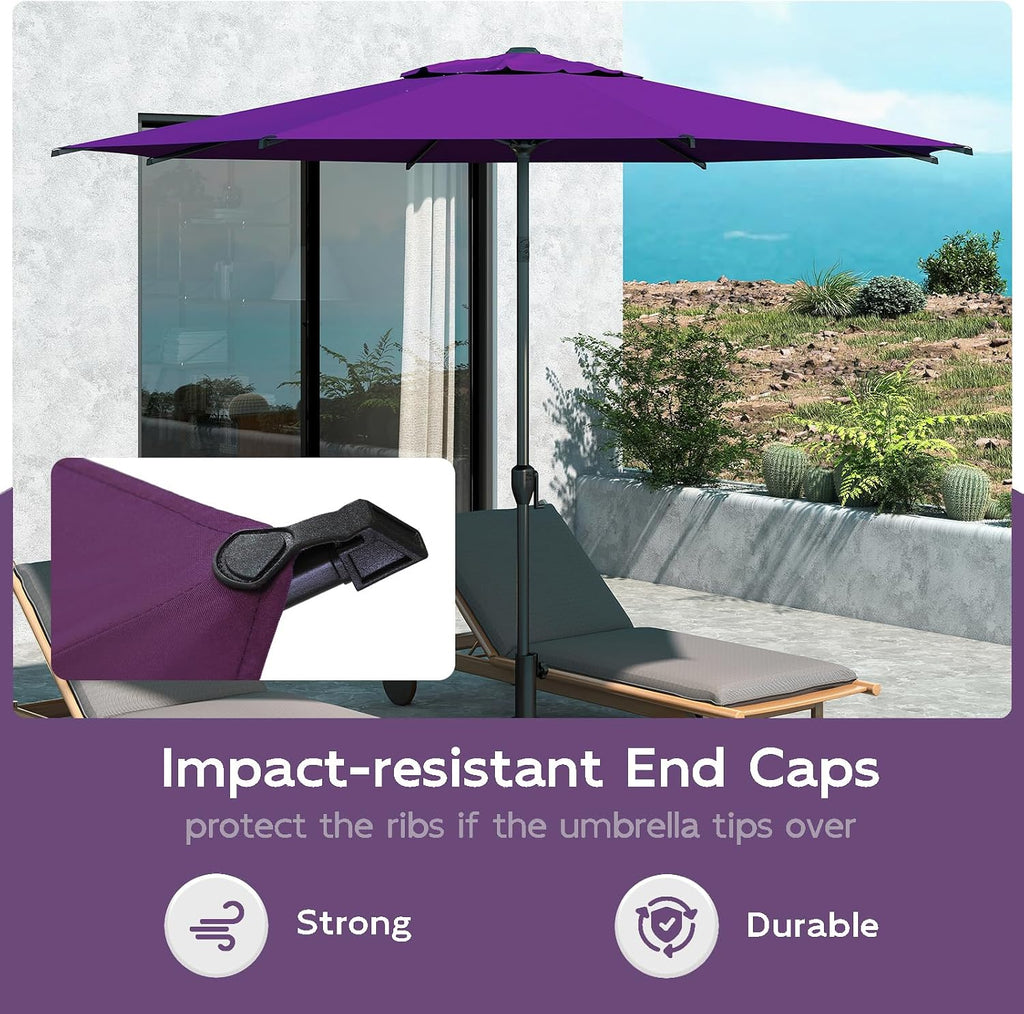 9FT Lyon Outdoor Patio Umbrella Outdoor Table Umbrella with Crank Market Umbrella 8 Sturdy Ribs UV Protection - Purple