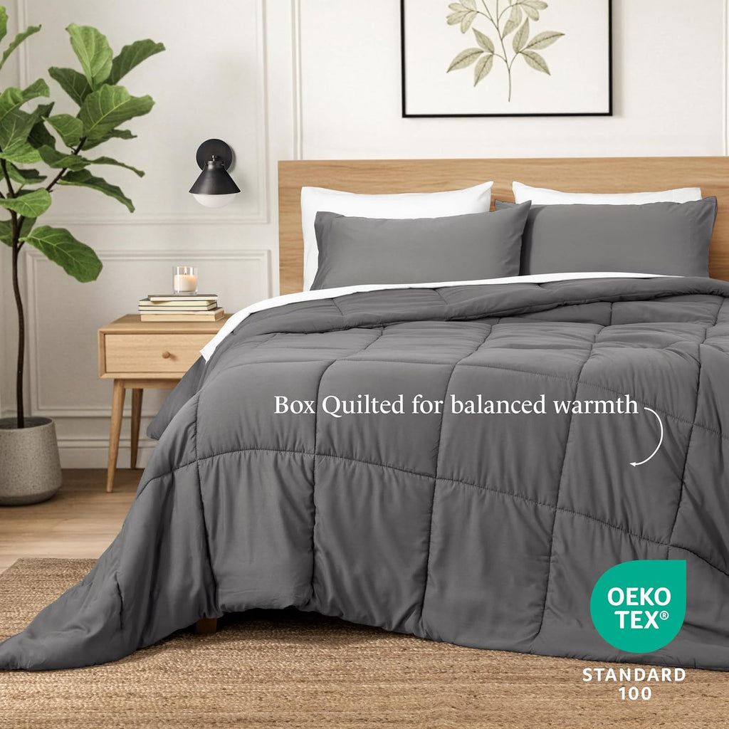 Queen Comforter Set - Comfy, Breathable, All Season - Down Alternative Comforter & Shams