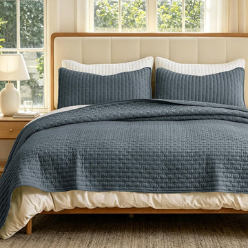 Cotton Quilt Sets California King 106x118 Soft Bedspread Cozy Striped Quilted Bedding with 2 Shams Decorative