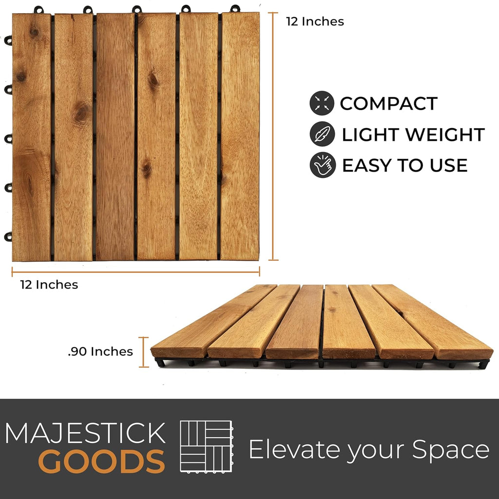 Interlocking Long Slat Deck Tiles, Acacia Wood Interlocking Deck Tiles - Easy Installation for Patio Flooring &
