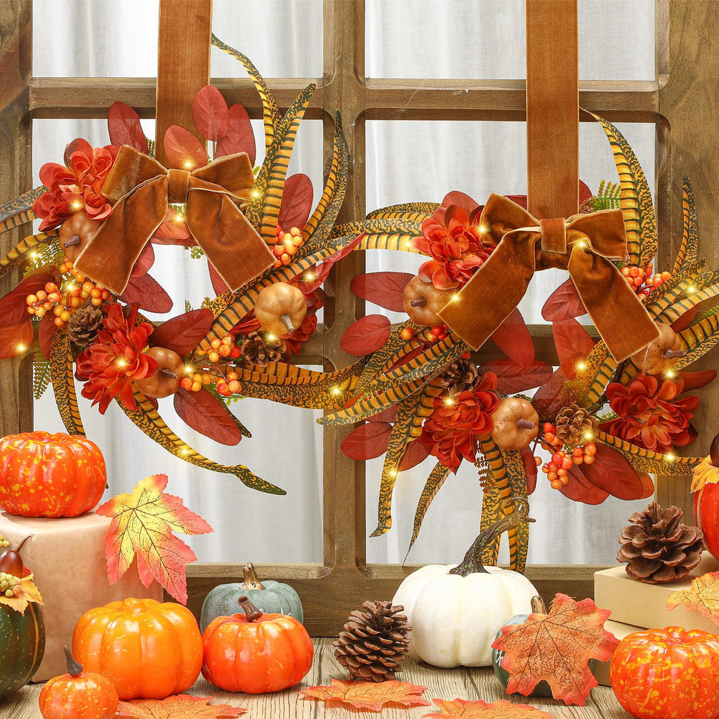 4 Pcs 9 Inch Small Fall Wreath for Cabinet Mini Fall Wreath