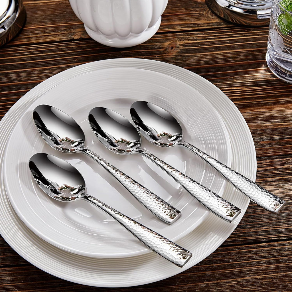 Premium 20/45/65-Piece Louis Hammered Silverware Set with Squared Edge, 18/10 Stainless Steel, Service for 4/8/12