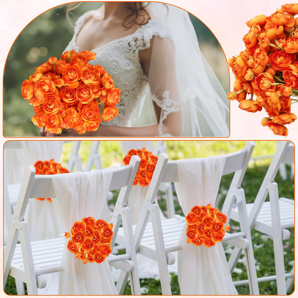 5 Bouquets Orange Ranunculus Artificial Flowers