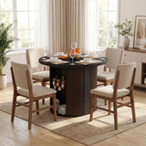 Modern Extendable Round Dining Table, 38.6" to 110.2" Expandable Fluted Table for 2-12 People with Storage, Space