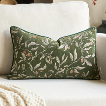Green Floral Throw Pillow Cover 12 x 20 Inch Rectange Luxury Decorative Lumbar Pillow Cover