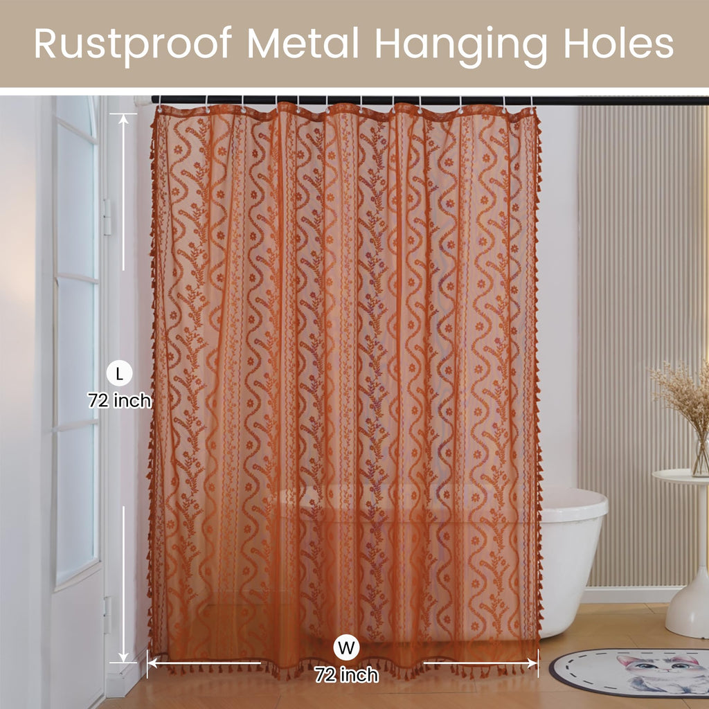 Terracotta Lace Shower Curtain, Boho Chic Fall Color, 72 x 72 in