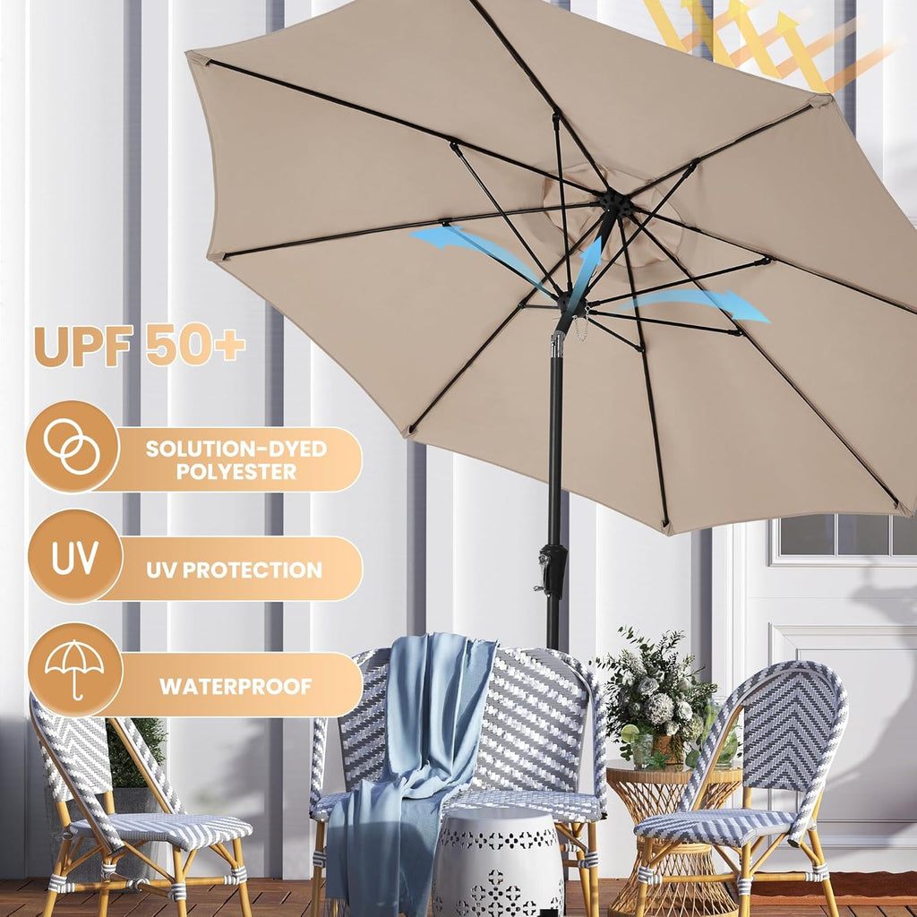 9FT Large Outdoor Patio Umbrella Market Table Umbrella-UV Resistant, Easy Push Button Tilt and Crank - Beige