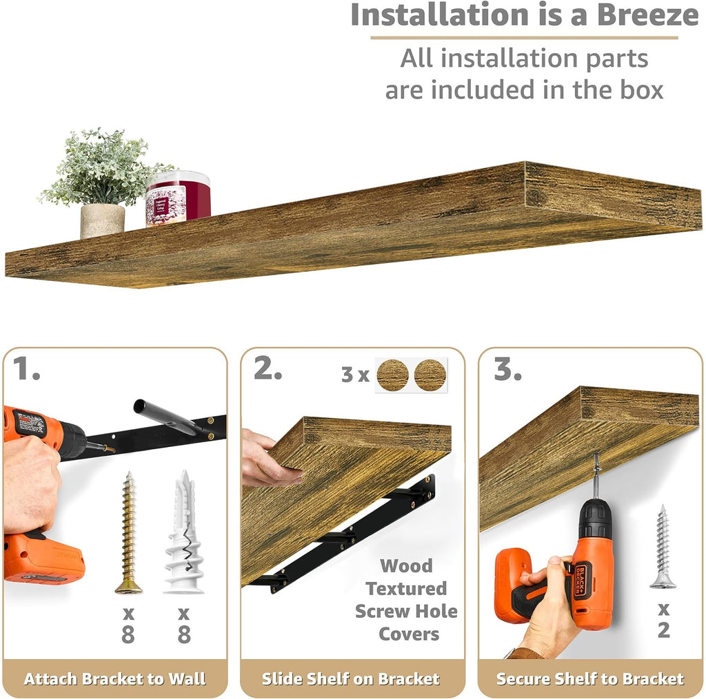 Floating Shelves for Wall - 48 Inch Long Bathroom Shelves, Wall Decor & Book Storage - Mounted Floating Shelf with