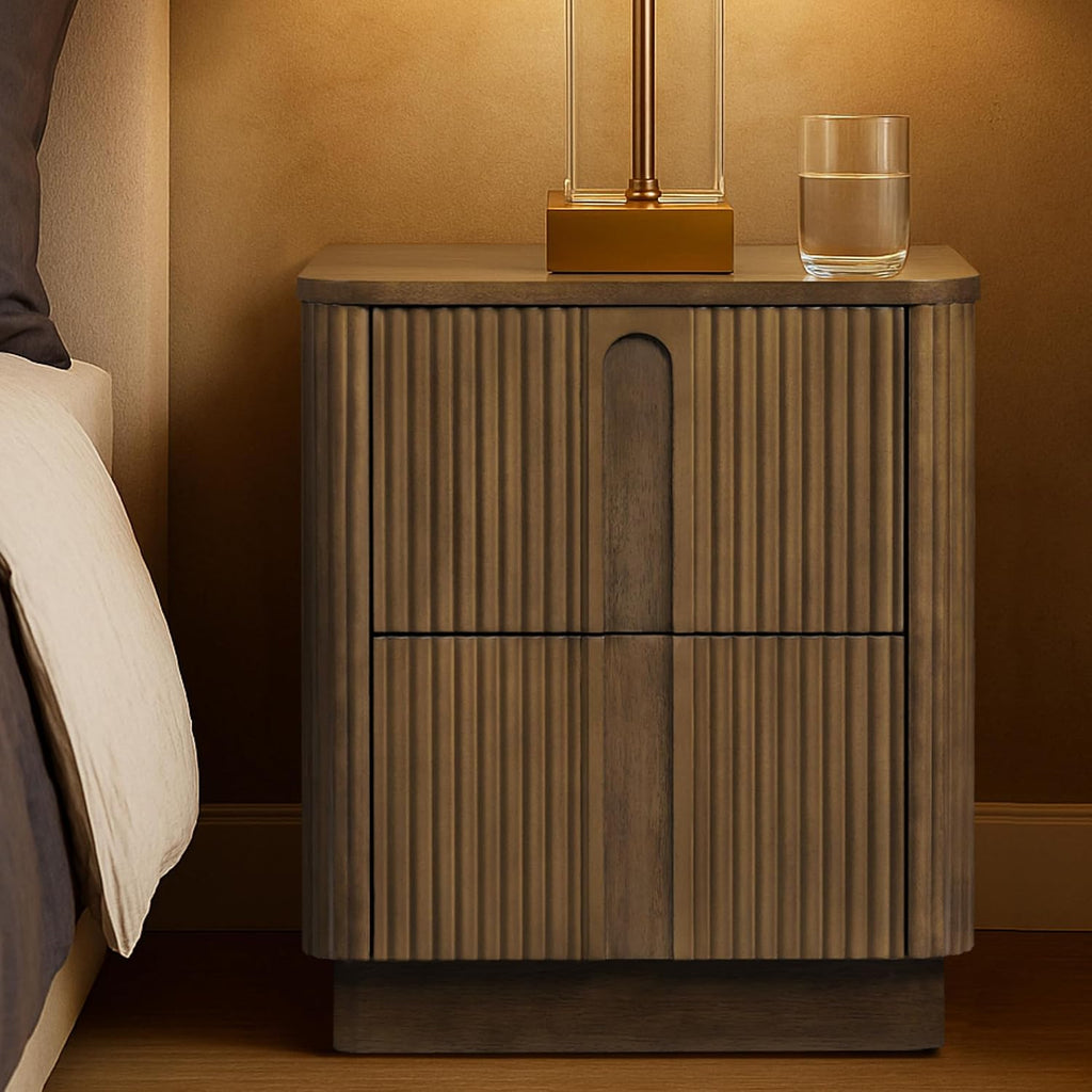 20'' W Modern Storage 2-Drawer Push to Open Nightstand with Solid Wood Frame, Bedside Table Bedroom Furniture