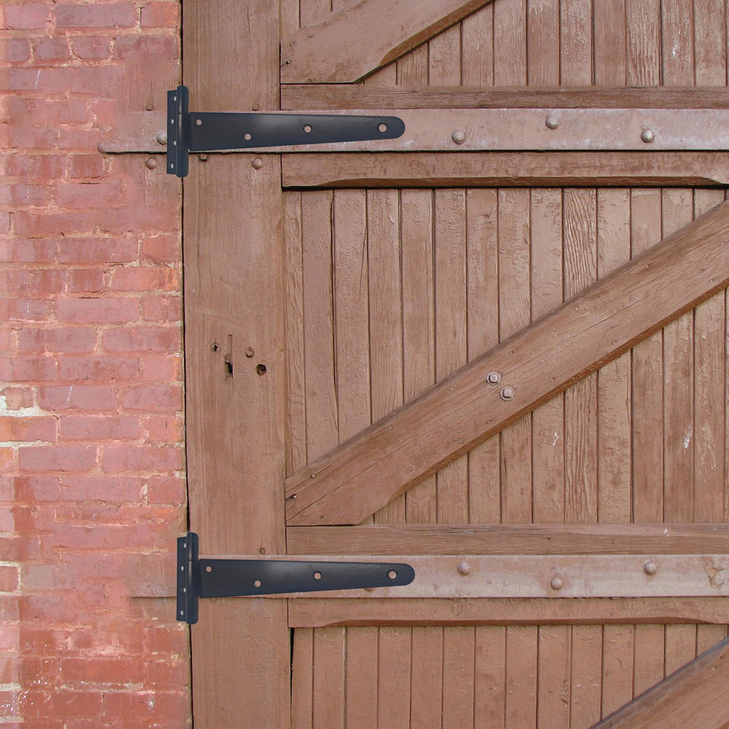2PCS 12" Heavy Duty T-Strap Hinges, Black Rustic Iron Hinge, Rustproof Gate Tee Hinges for Outdoor Sheds, Barn Doors