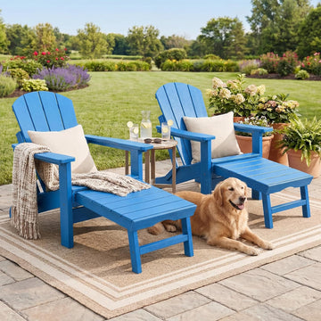 Folding Adirondack Chairs Set of 2 with Ottoman, 5-Position Adjustable Backrest, HDPE All-Weather Fire Pit Chairs
