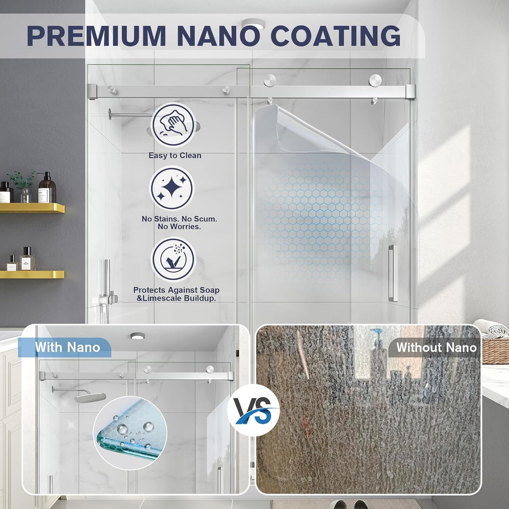 Frameless Shower Door, 43-48" W x 76" H Sliding Glass Shower Door