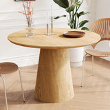 43" Round Dining Table for 4, Modern Natural Wood Grain Dining Table with Cone Wood Pedestal Base, Circle Dining Room