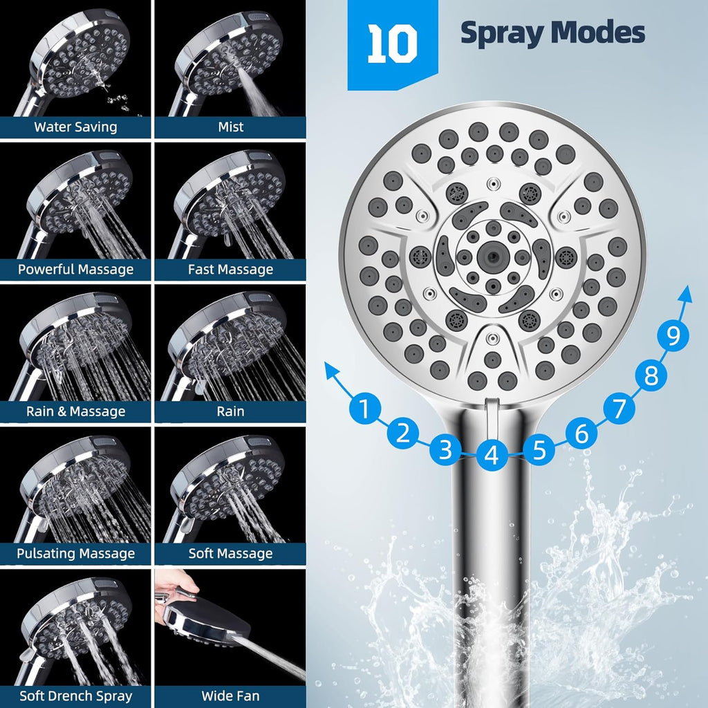 All Metal CUPC Certified Shower Head, 10'' High Pressure Rainfall Shower Head, Handheld Showerhead Combo