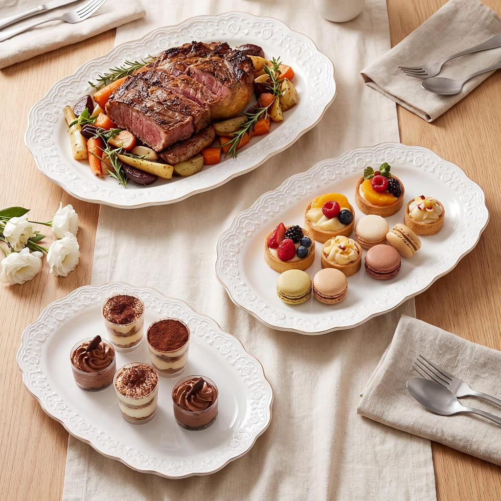 Ceramic Serving Platter Set | 16"/14"/12" Oval Serving Trays for Entertaining at Parties and Weddings | Oven Safe