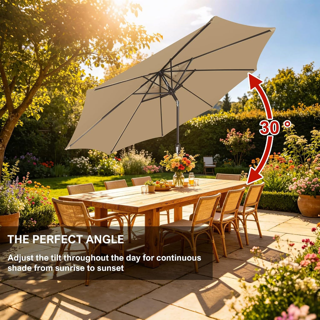 9' Outdoor Patio Umbrella, Outdoor Table Umbrella, Yard Umbrella, Market Umbrella with 8 Sturdy Ribs - TAN