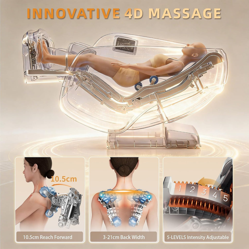 4D Massage Chair Zero Gravity Full Body SL Rail Massage Chair with 20 Auto Programs Built-in Aroma System (White)