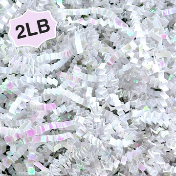 2LB Iridescent Crinkle Paper Shred Filler for Gift Box Bag and Basket On Holidays(Diamond White)