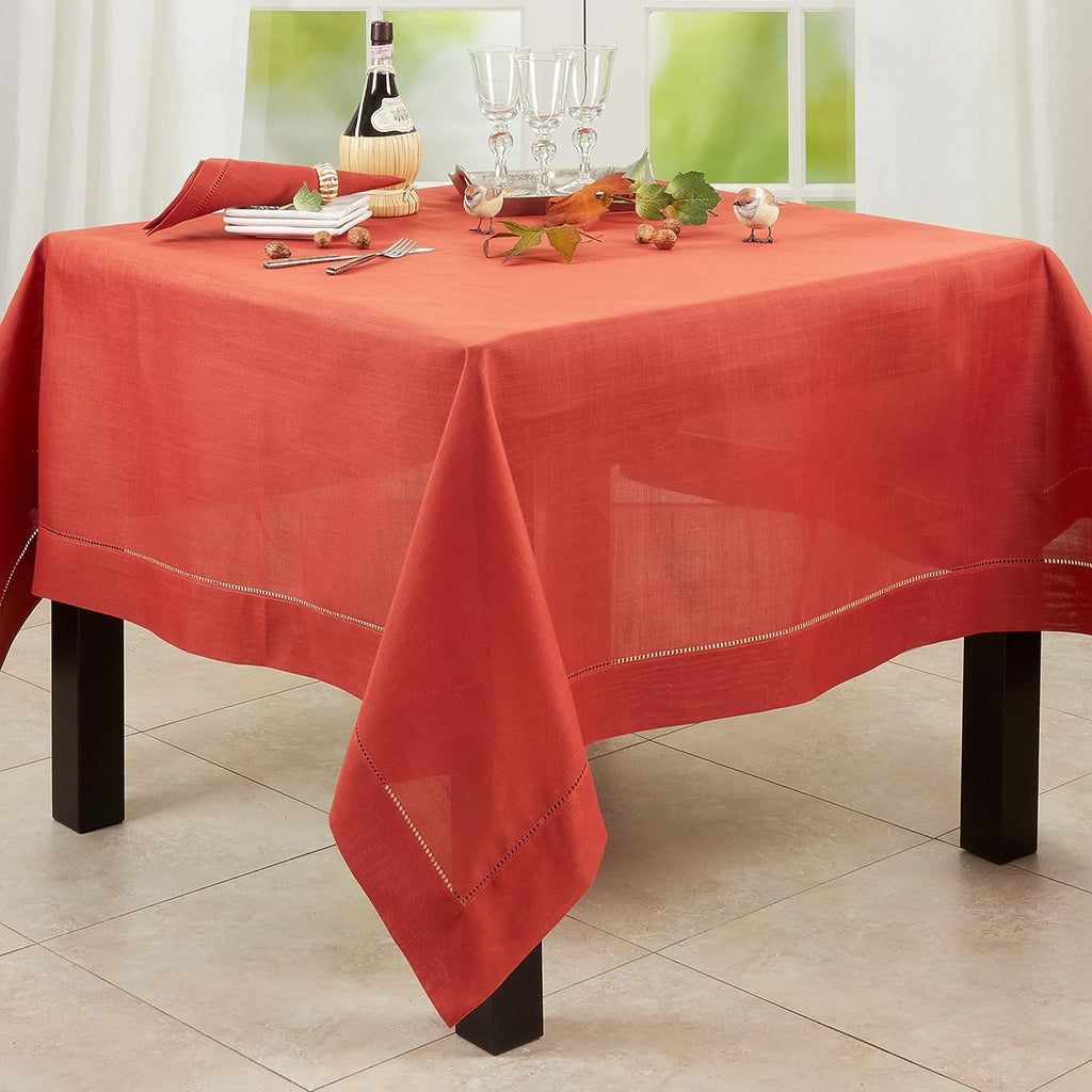 Rochester Collection Hemstitched Border Tablecloth, 60", Terracotta