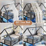Metal Bunk Bed Twin Over Twin with Storage Staircase, Clothes Rack, LED Twin Bunk Beds for Kids with 2 Storage Drawers