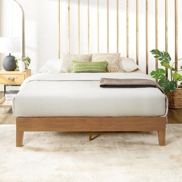 Naturalista Grand - 12 Inch Solid Wood Platform Bed with Wooden Slats - No Box Spring Needed - Queen (Natural Pine)