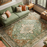 8x10 Washable Vintage Floral Medallion Area Rug, Non-Slip Carpet for Living Room Bedroom Dining Room