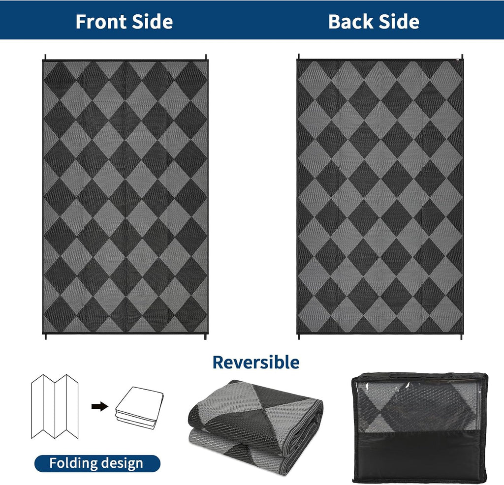 Outdoor Rug, Reversible Waterproof Plastic Patio Mat, UV Resistant Large Floor Mat with Carry Bag, Portable RV Mat
