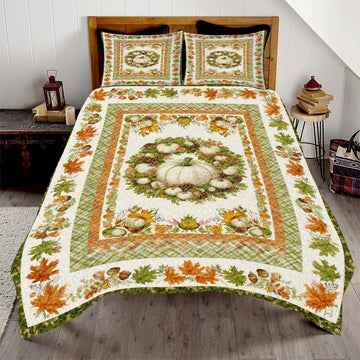 Rustic Autumn Leaf Quilt Set - Vintage Maple Patchwork Bedding for Fall, Soft Lightweight Bedspread for All Seasons