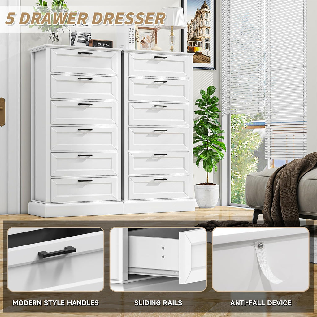 Tall White 6 Drawer Dresser, Wood Vertical Chest of Drawers , 55" H Modern Lingerie Dressers for Closet, Living Room