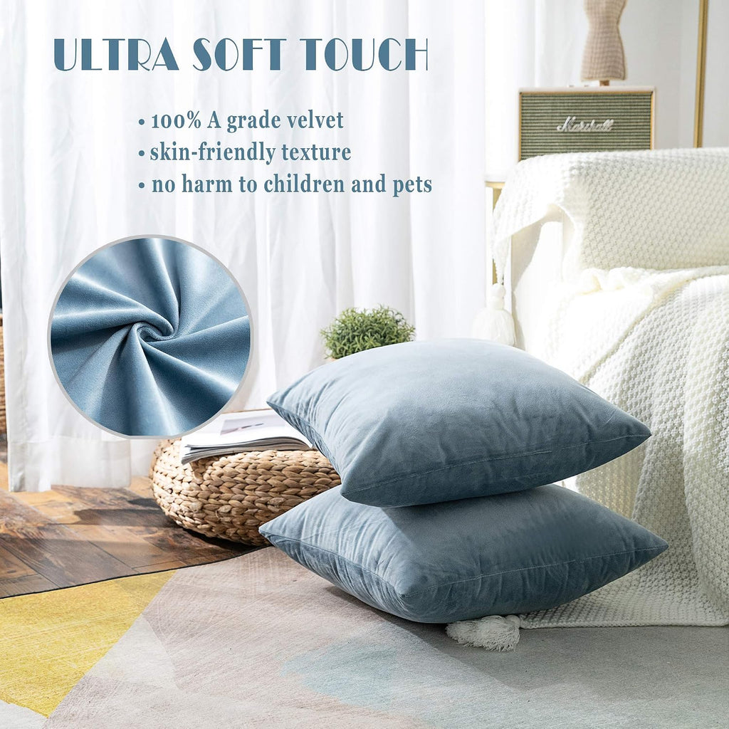 Super Soft Velvet Square Throw Pillow Covers, 18 x 18 inch (45 cm), Silver Blue, Pack of 2