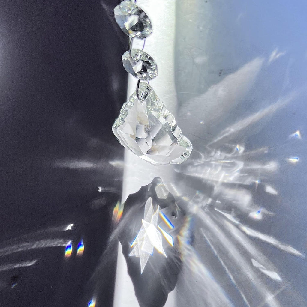 20PCS Clear Crystal Suncatcher Prisms, 63mm Chandelier Replacement Pendants - Maple Leaf Chandelier Prisms Connected