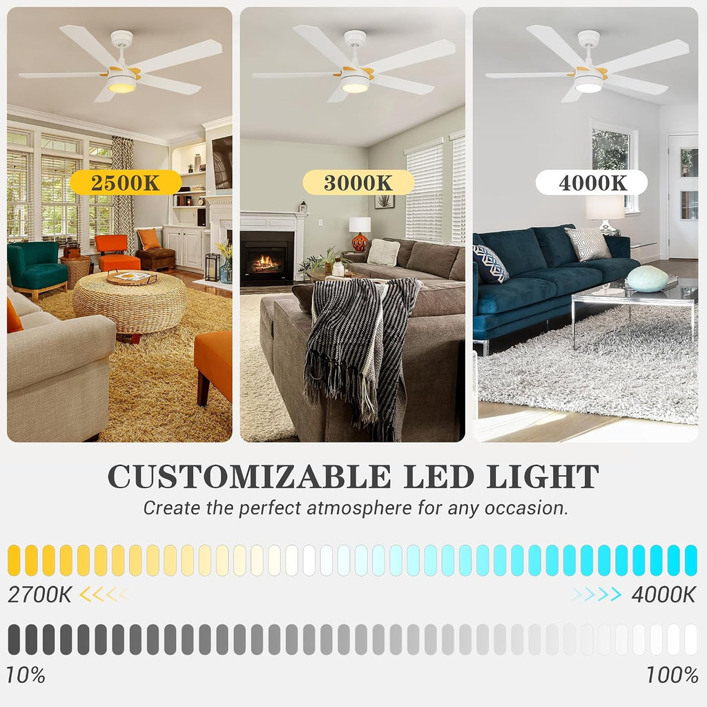 Smart Ceiling Fans with Lights Remote Control, 52inch Modern Wifi Ceiling Fan with Dimmable LED Light Outdoor