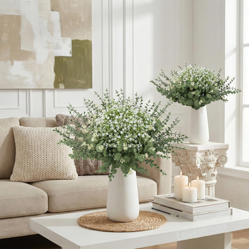 100 Pcs Mix Babys Breath Artificial Flowers Eucalyptus Stem Bulk