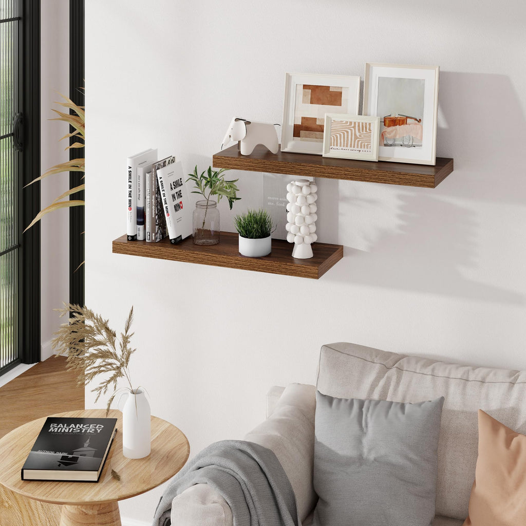 Floating Shelves for Wall, 24 inch Wooden Walnut Wall Shelves