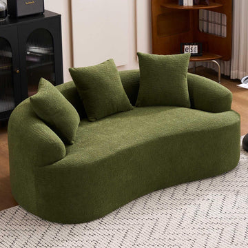 65" Green Curved Couch& Loveseat with 3 Pillows, Compression Couch with Round Armrest, Suitable for Small Space