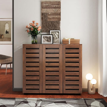 Narrow Shoe Storage Cabinet with Doors & Adjustable Shelf , 5-Tier Freestanding Slim Shoe Organizer Rack Shoe Cabinet