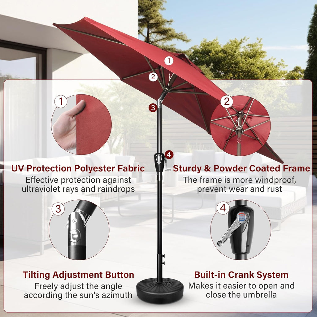7.5ft Patio Umbrella Outdoor Table Market Yard Umbrella with Push Button Tilt/Crank, 6 Sturdy Ribs Pool, Red