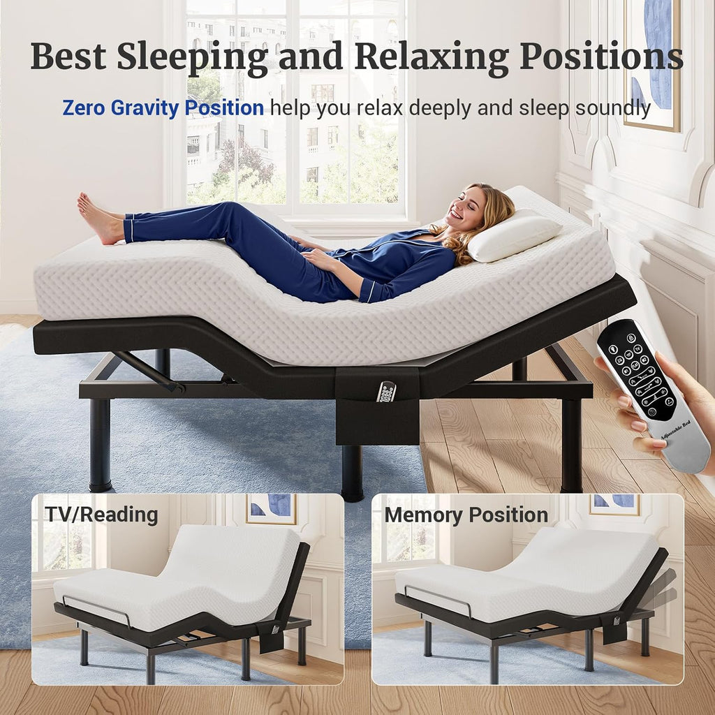 T600 Adjustable Bed Frame Queen Size with Remote & Massage - Electric Beds Bases, Zero Gravity, Dual Side USB, Side