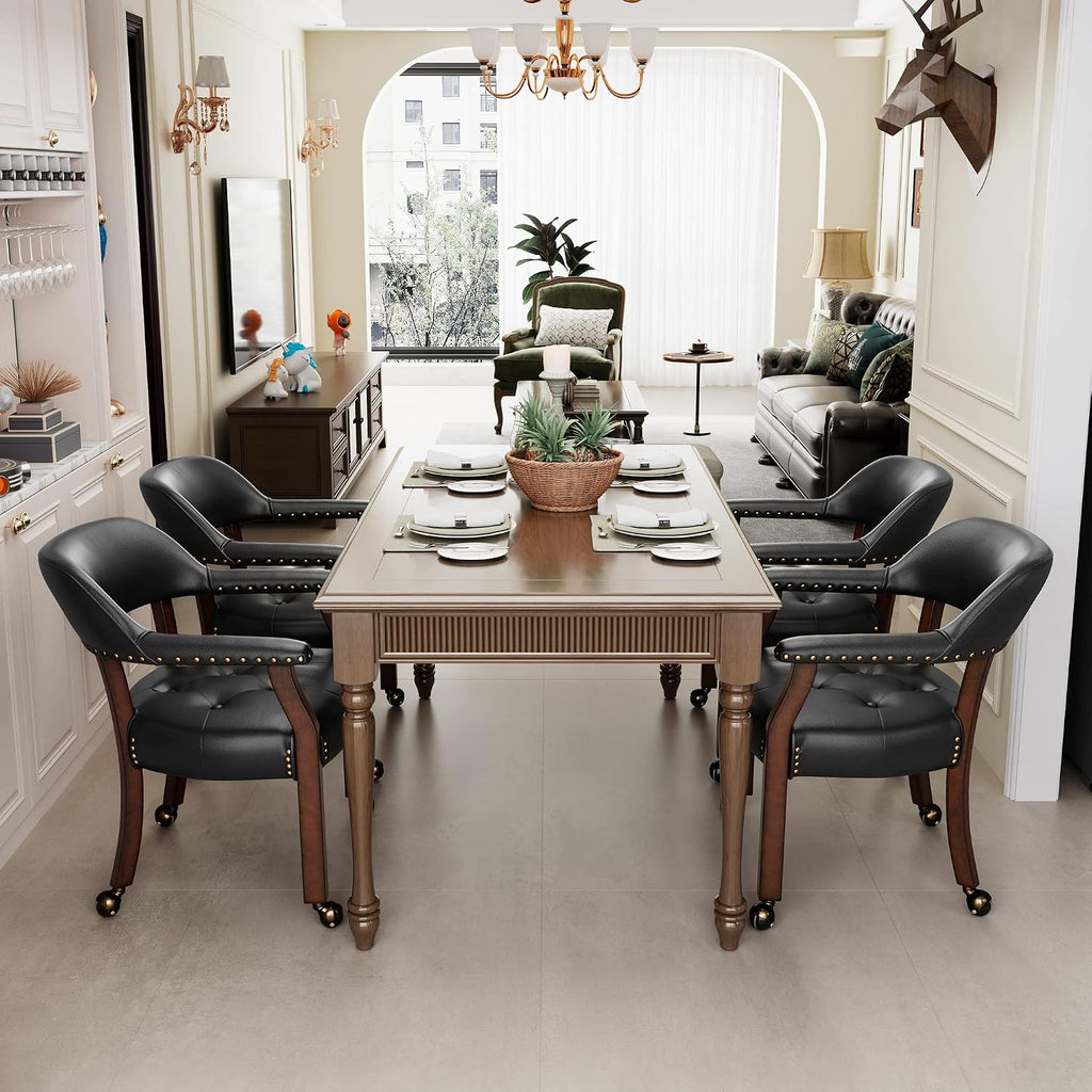 Set of 6 Large Dining Chairs with Casters and Arms, Rolling Dining Chairs with Wheels, Accent Game Poker Table