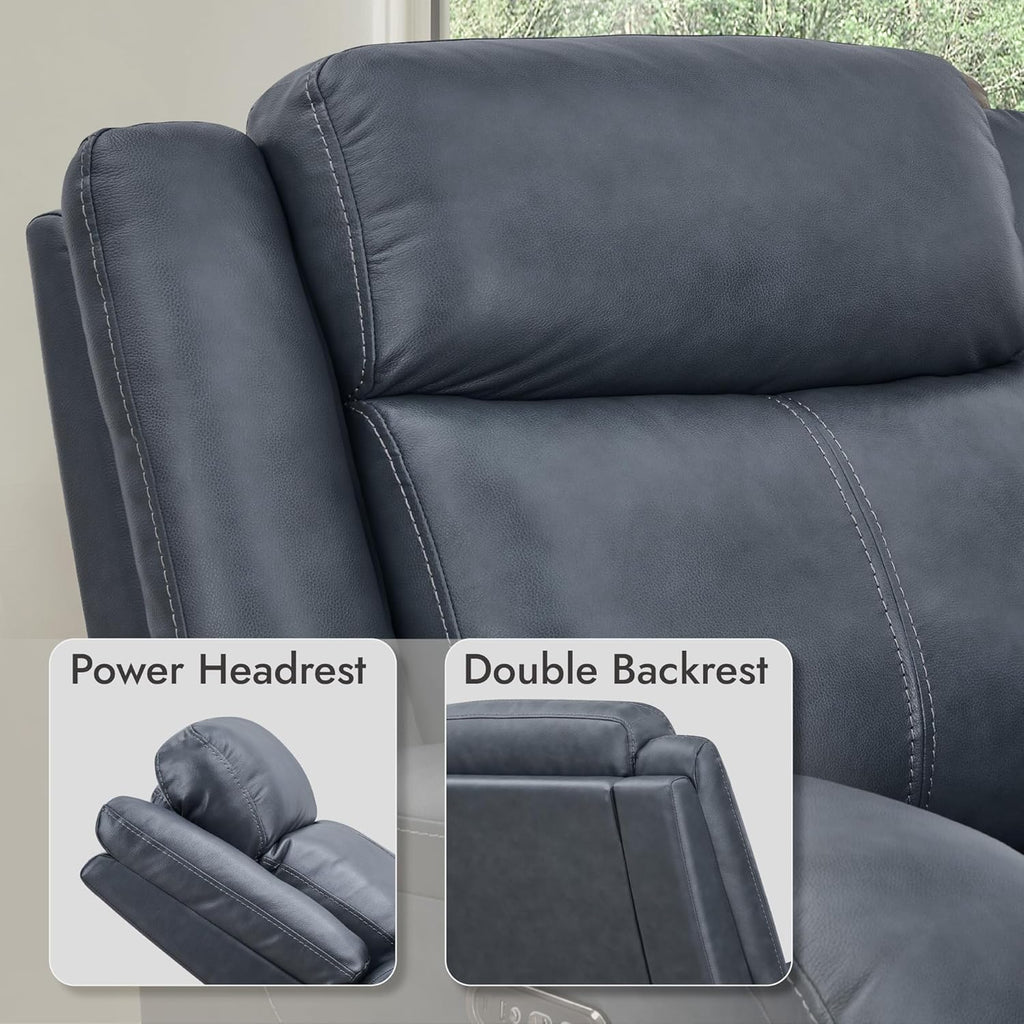 Genuine Leather Power Recliner Chairs for Adults, Wall Hugger RV Recliner with Power Headrest & Charging Ports