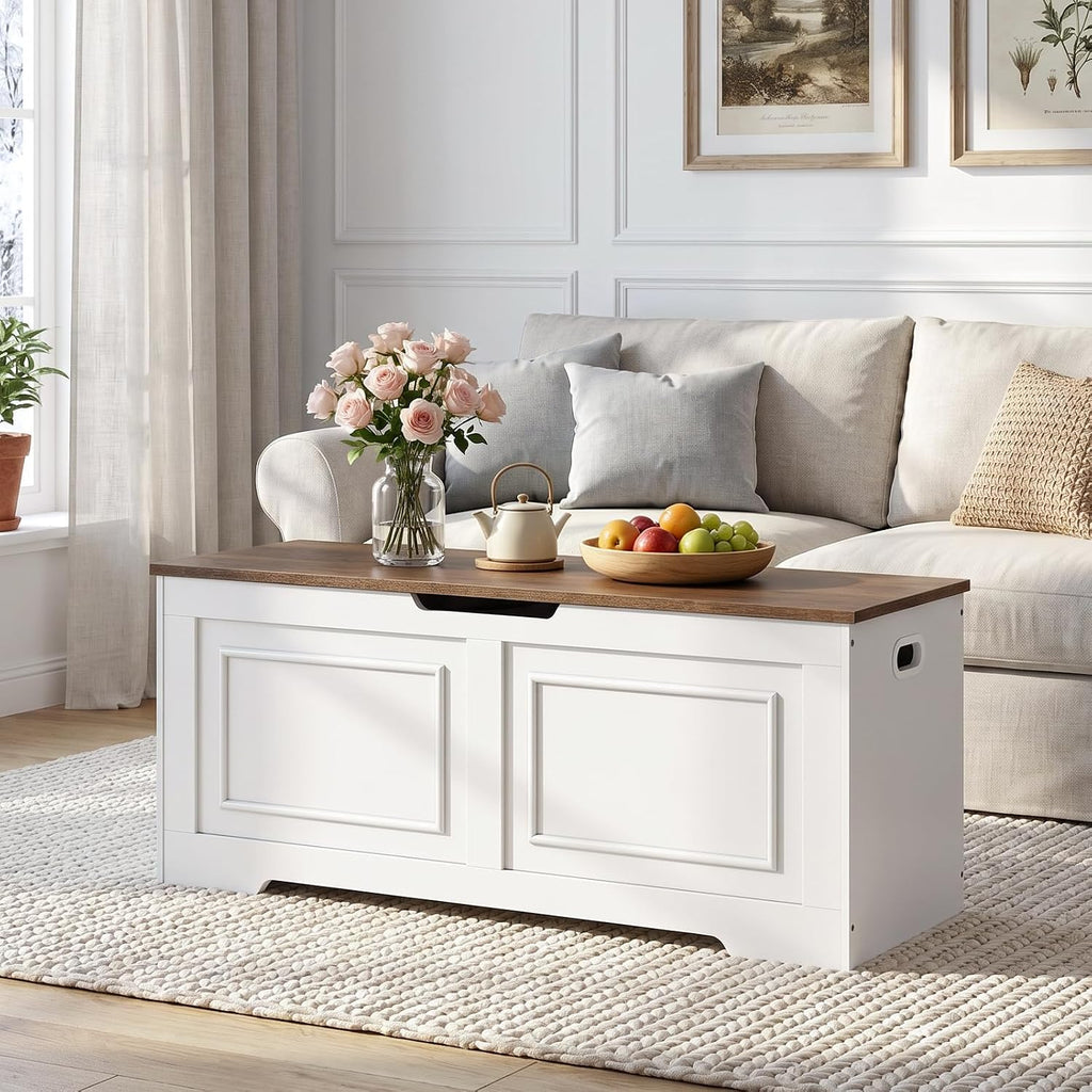 Storage Bench, 47.2" Large Capacity Toy Chest, Farmhouse Storage Trunk with Soft Close Hinge, Wooden Storage Box