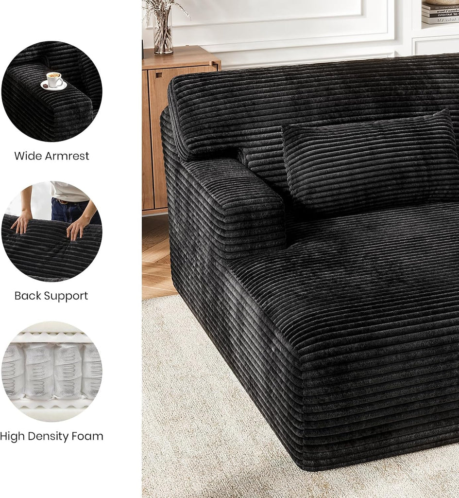 Oversized Corduroy Chaise Lounge Chair, Plush Upholstered Sleeper Chair with Back & Throw Pillow , No Assembly