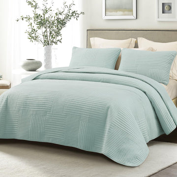 Quilt Bedding Set, Lightweight Bedspread, Aqua Blue