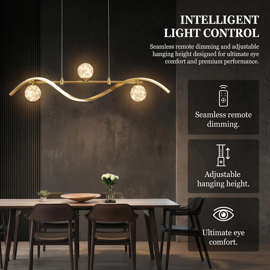Modern 40.2 Inch Gold Linear LED Chandelier, Dimmable Kitchen Island Lighting with Remote, 4-Light Hanging Pendant