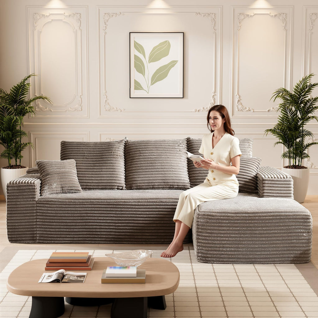 108" Boneless Couches, L Shaped Comfy Cloud Modular Sectional Memory Foam Deep Seat Boneless Couch, No Assembly