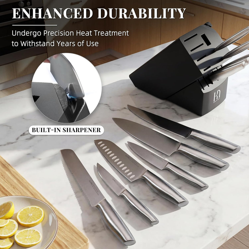 14 Pcs Knife Block Set, Premium, Razor Sharp, Japanese Steel | Innovative Steel, High Carbon Stainless, Enduring