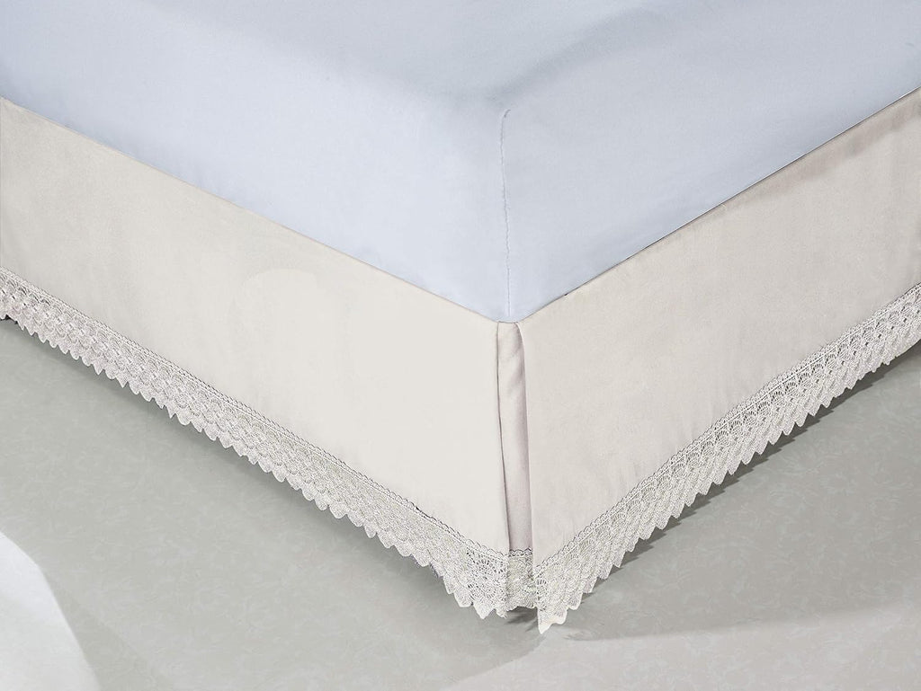 TM Silky-Soft Luxury Lace Fringe Dust Ruffle/Bed Skirt Microfiber Platform Wrinkle and Fade Resistant with 15inch Drop