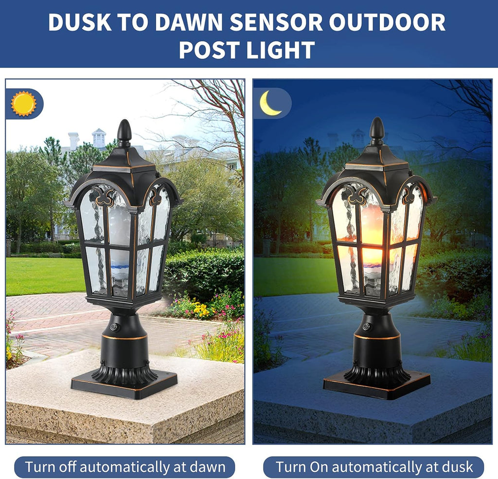 Dusk to Dawn Outdoor Lamp Post Lights Waterproof Exterior Pole Lantern Lighting Fixtures with 3-Inch Pier Mount Base